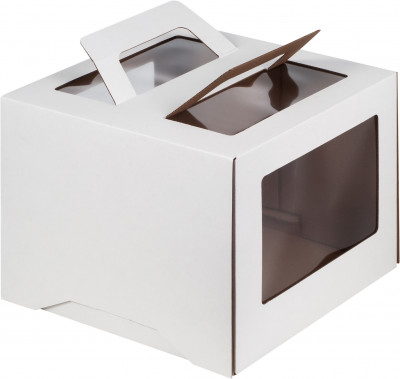 Коробка для торта с ручкой и окном 300*300*220мм (белая )