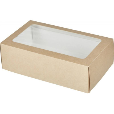Коробка для макарон/кондитерских изделий с прямоугольным окном 210*110*55мм крафт