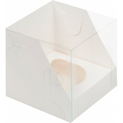 Коробка под 1капкейк 100*100*100 с пластиковой крышкой (белая)