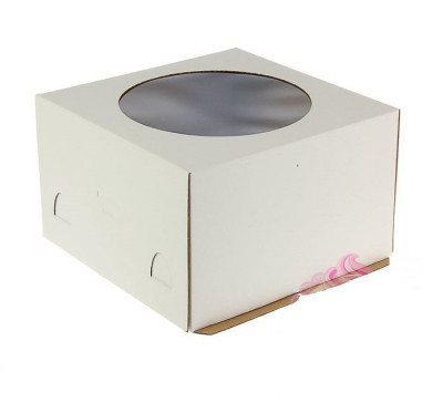 Коробка для торта с окном 240*240*240мм гофрокартон, (белая)