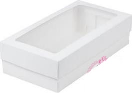 Коробка для макарон/кондитерскихизделий с прямоугольным окном 210*110*55мм белая